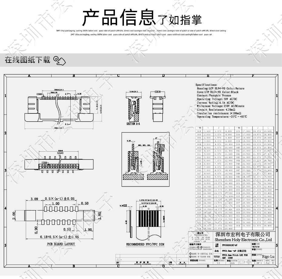 FFC/FPC软排线0.5mm间距-60P立贴正错位带锁 软排线插座小蝌蚪视频在线观看
